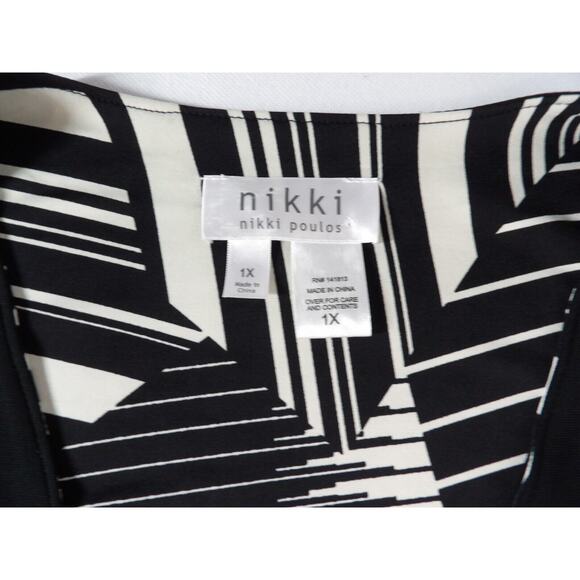 Nikki Poulous 1X Cropped Cardigan Reversible Black Abstract Shawl Cover Up - Picture 5 of 9